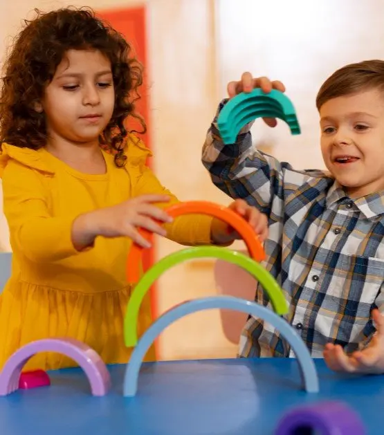 Child engaged with a caregiver in a nurturing setting